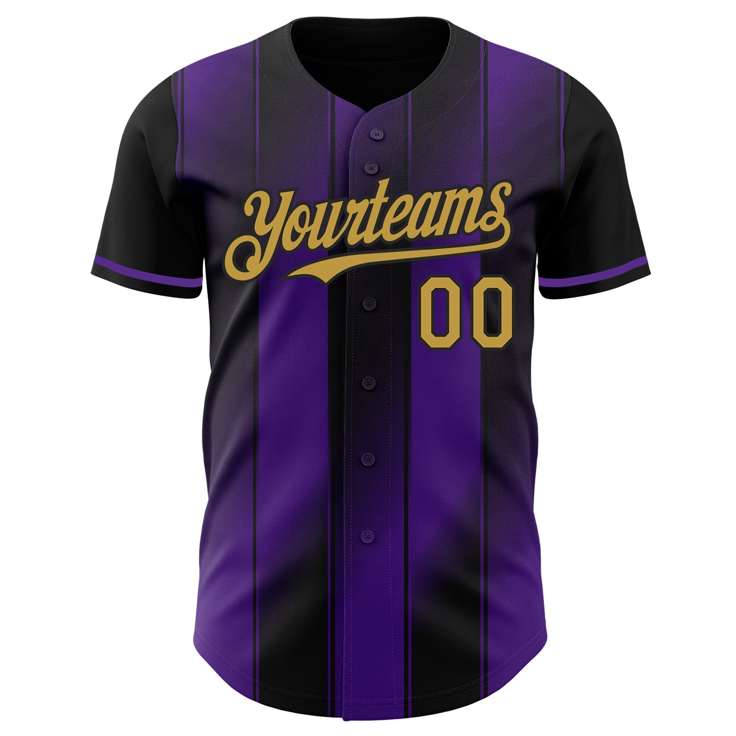 Custom Black Old Gold-Purple Gradient Classic Vertical Stripe Authentic Baseball Jersey view 2