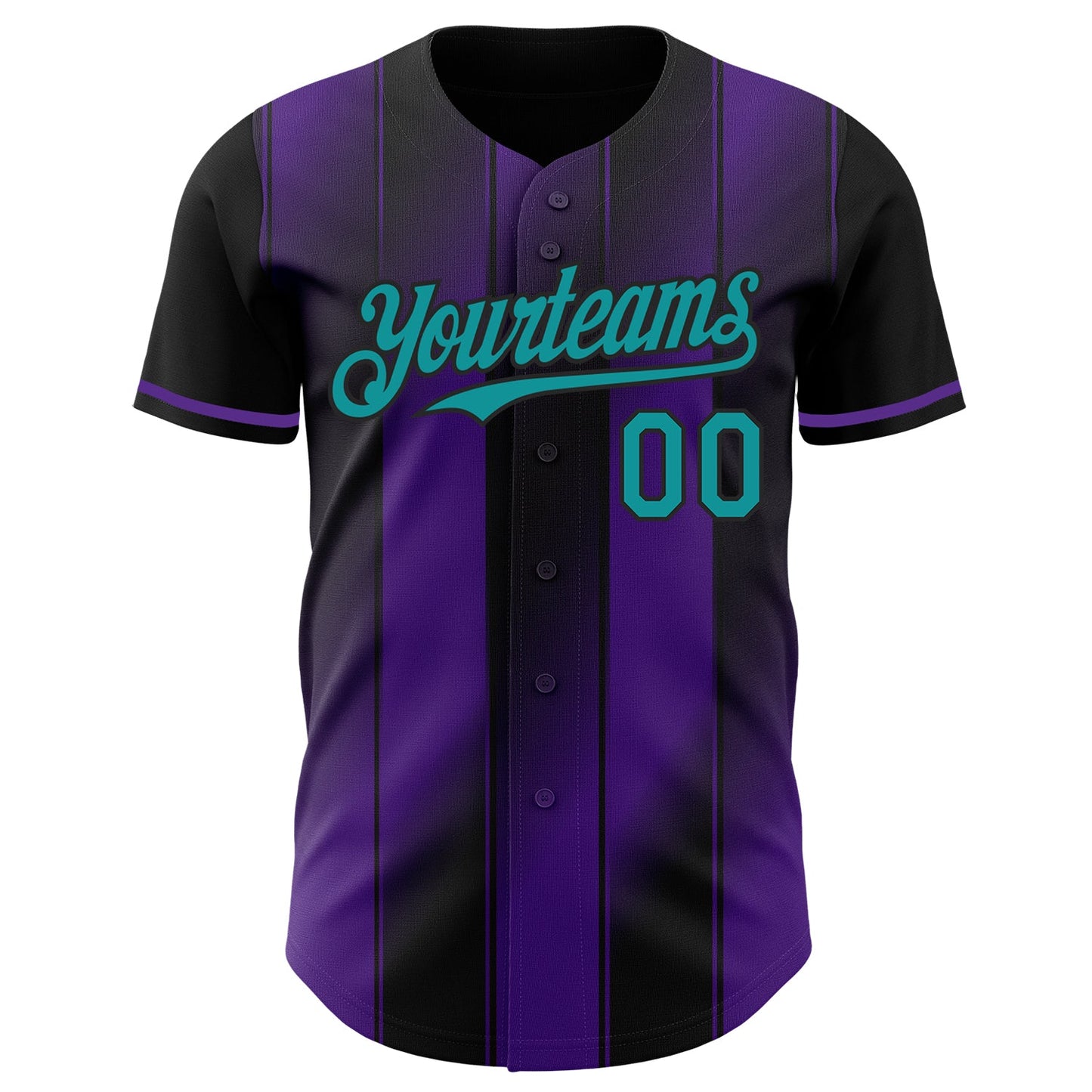 Custom Black Teal-Purple Gradient Classic Vertical Stripe Authentic Baseball Jersey view 2