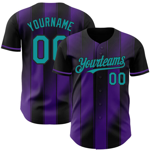 Custom Black Teal-Purple Gradient Classic Vertical Stripe Authentic Baseball Jersey - Main View