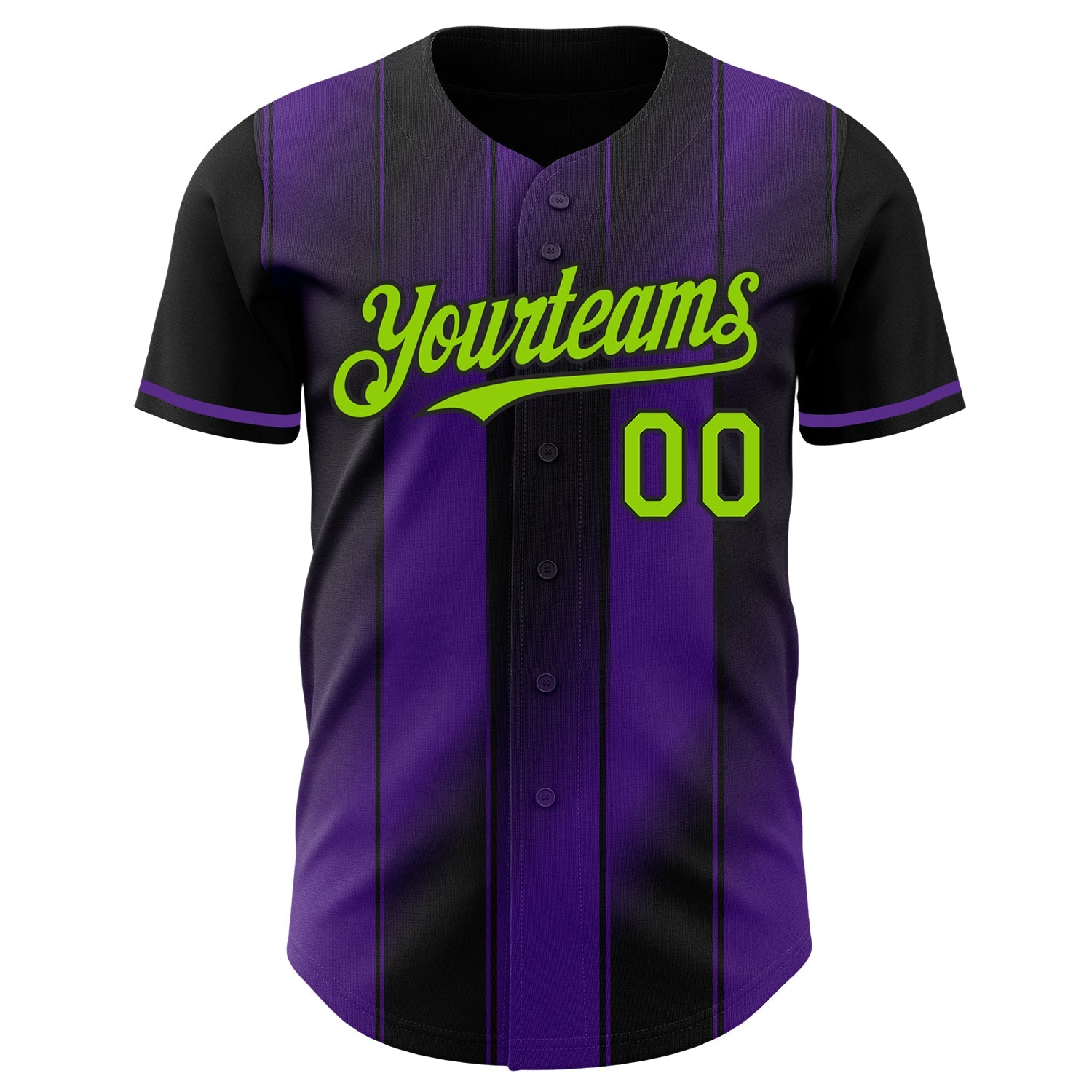 Custom Black Neon Green-Purple Gradient Classic Vertical Stripe Authentic Baseball Jersey view 2