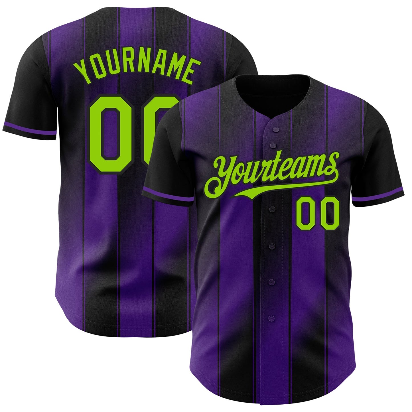 Custom Black Neon Green-Purple Gradient Classic Vertical Stripe Authentic Baseball Jersey - Main View