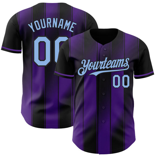 Custom Black Light Blue-Purple Gradient Classic Vertical Stripe Authentic Baseball Jersey - Main View