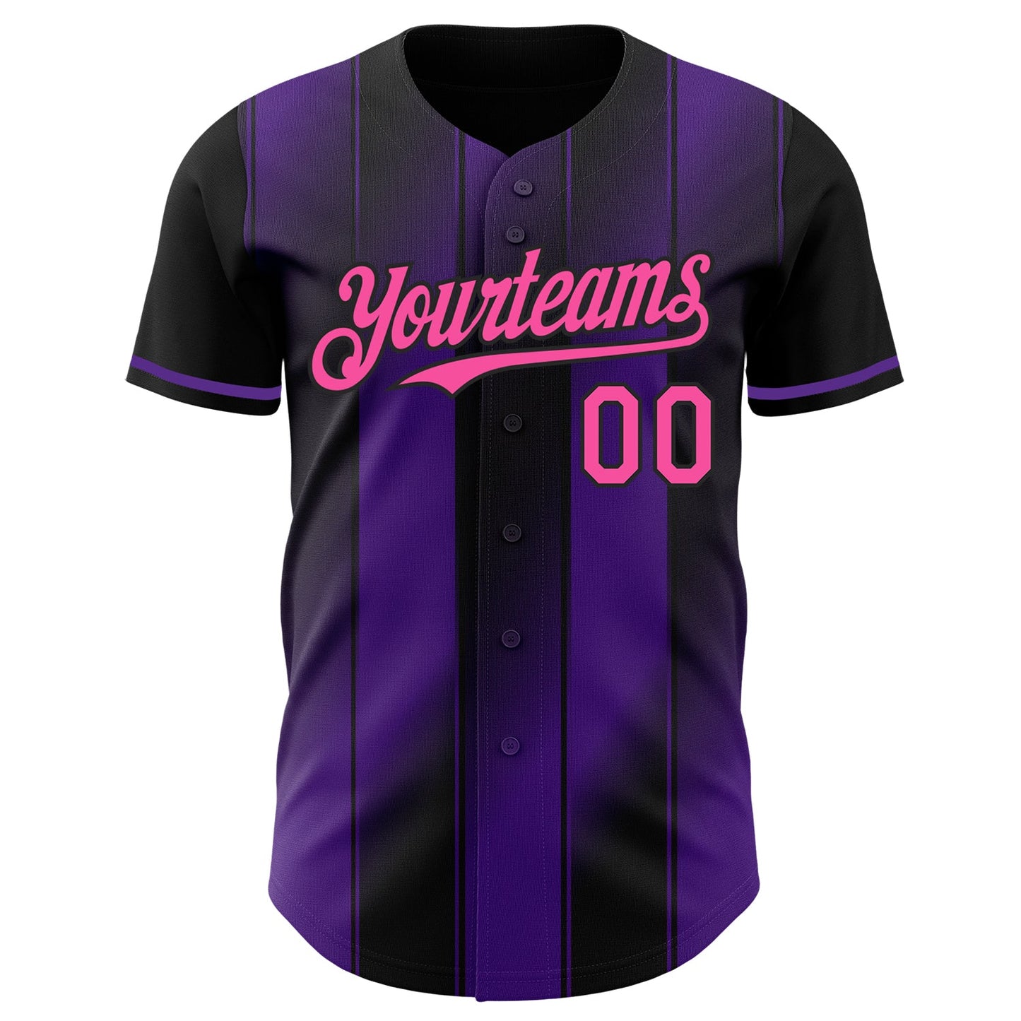 Custom Black Pink-Purple Gradient Classic Vertical Stripe Authentic Baseball Jersey view 2