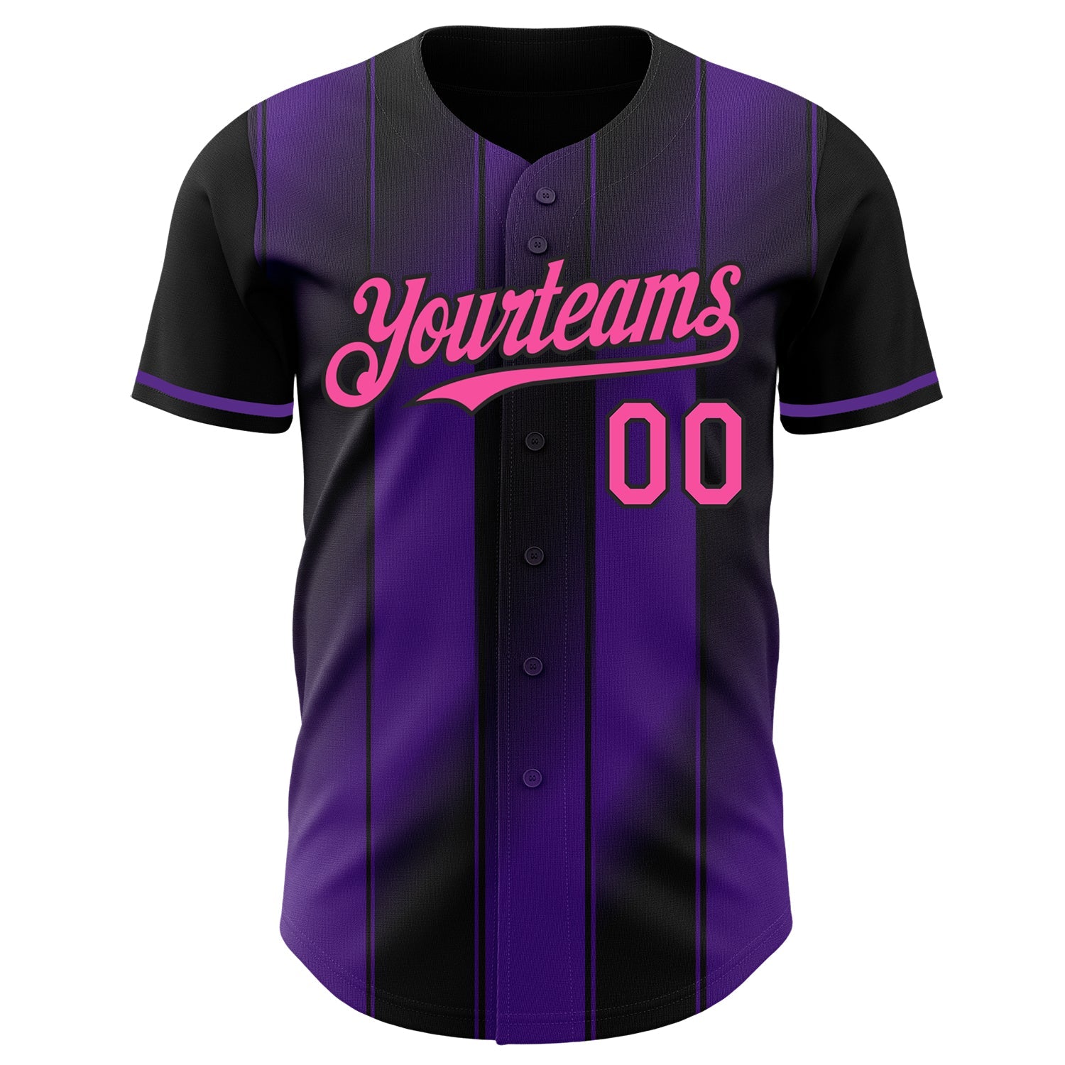 Custom Black Pink-Purple Gradient Classic Vertical Stripe Authentic Baseball Jersey view 2
