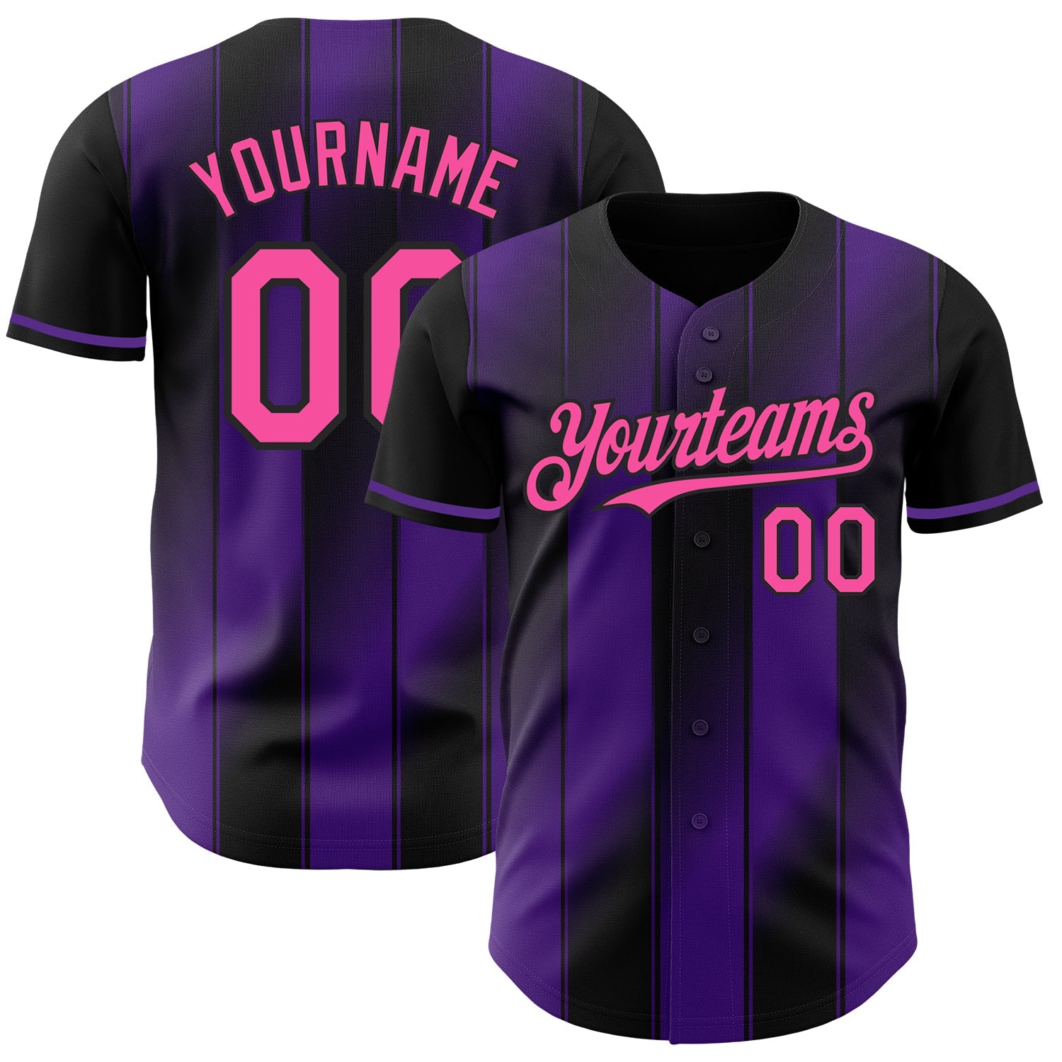 Custom Black Pink-Purple Gradient Classic Vertical Stripe Authentic Baseball Jersey - Main View