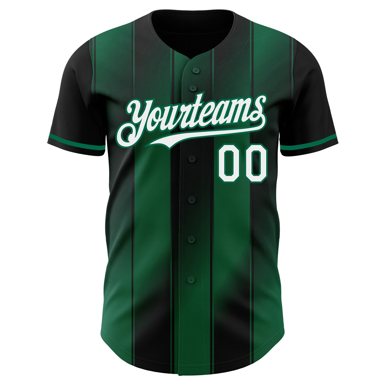 Custom Black White-Kelly Green Gradient Classic Vertical Stripe Authentic Baseball Jersey view 2