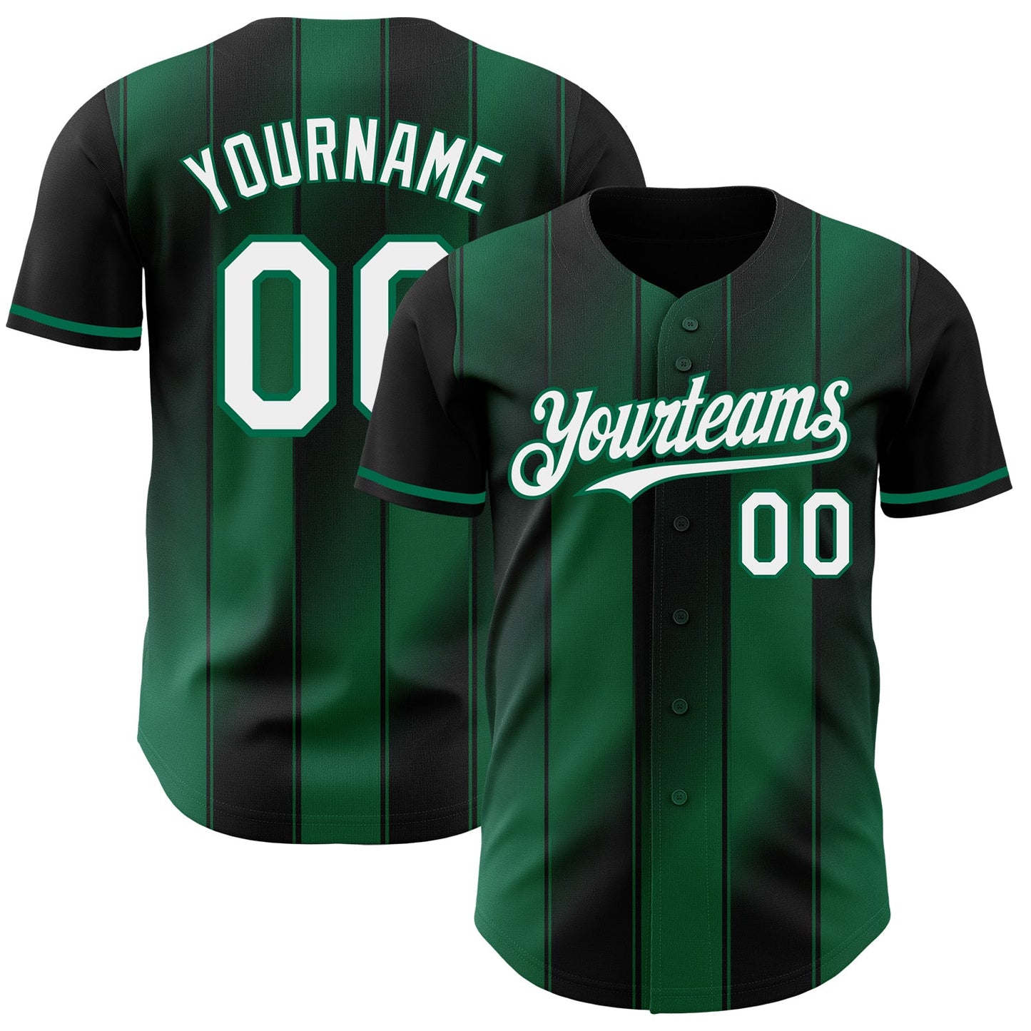 Custom Black White-Kelly Green Gradient Classic Vertical Stripe Authentic Baseball Jersey - Main View