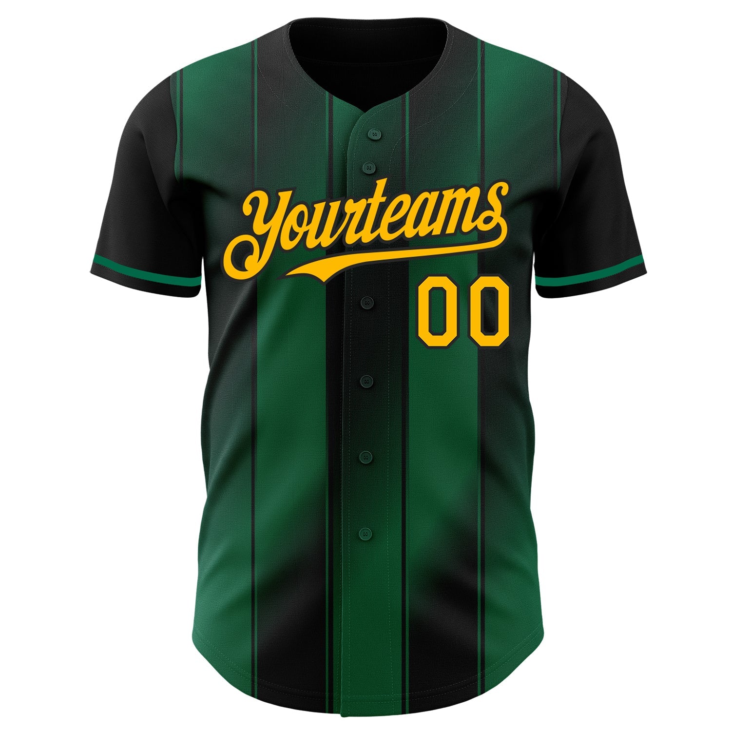 Custom Black Gold-Kelly Green Gradient Classic Vertical Stripe Authentic Baseball Jersey view 2