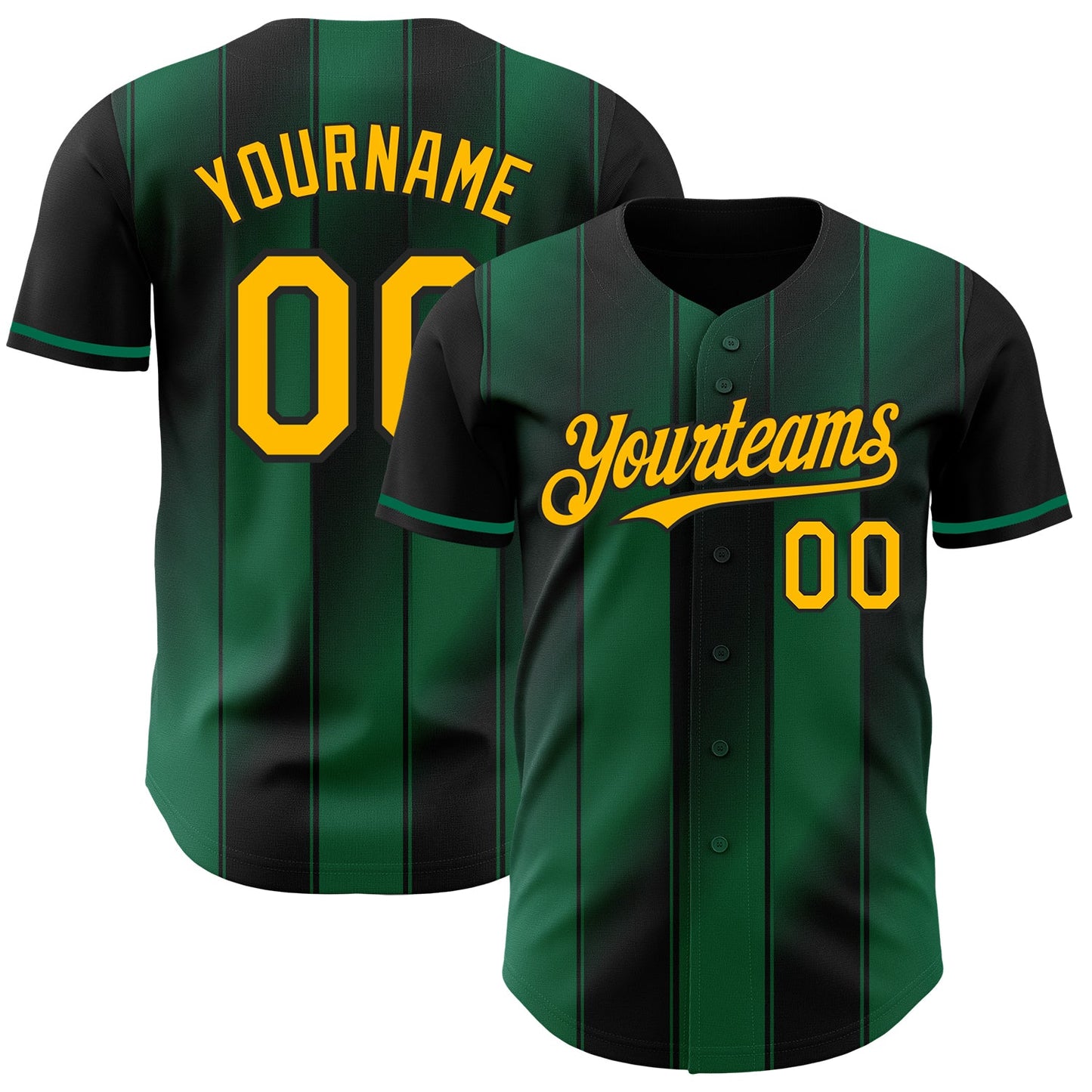 Custom Black Gold-Kelly Green Gradient Classic Vertical Stripe Authentic Baseball Jersey - Main View