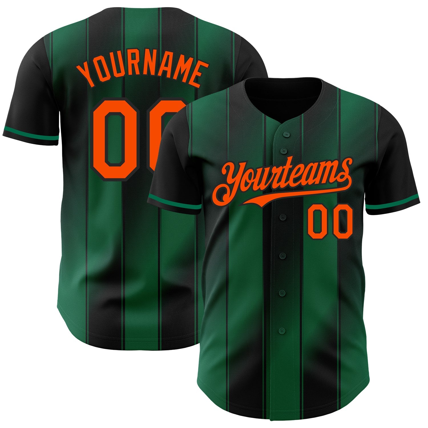 Custom Black Orange-Kelly Green Gradient Classic Vertical Stripe Authentic Baseball Jersey - Main View