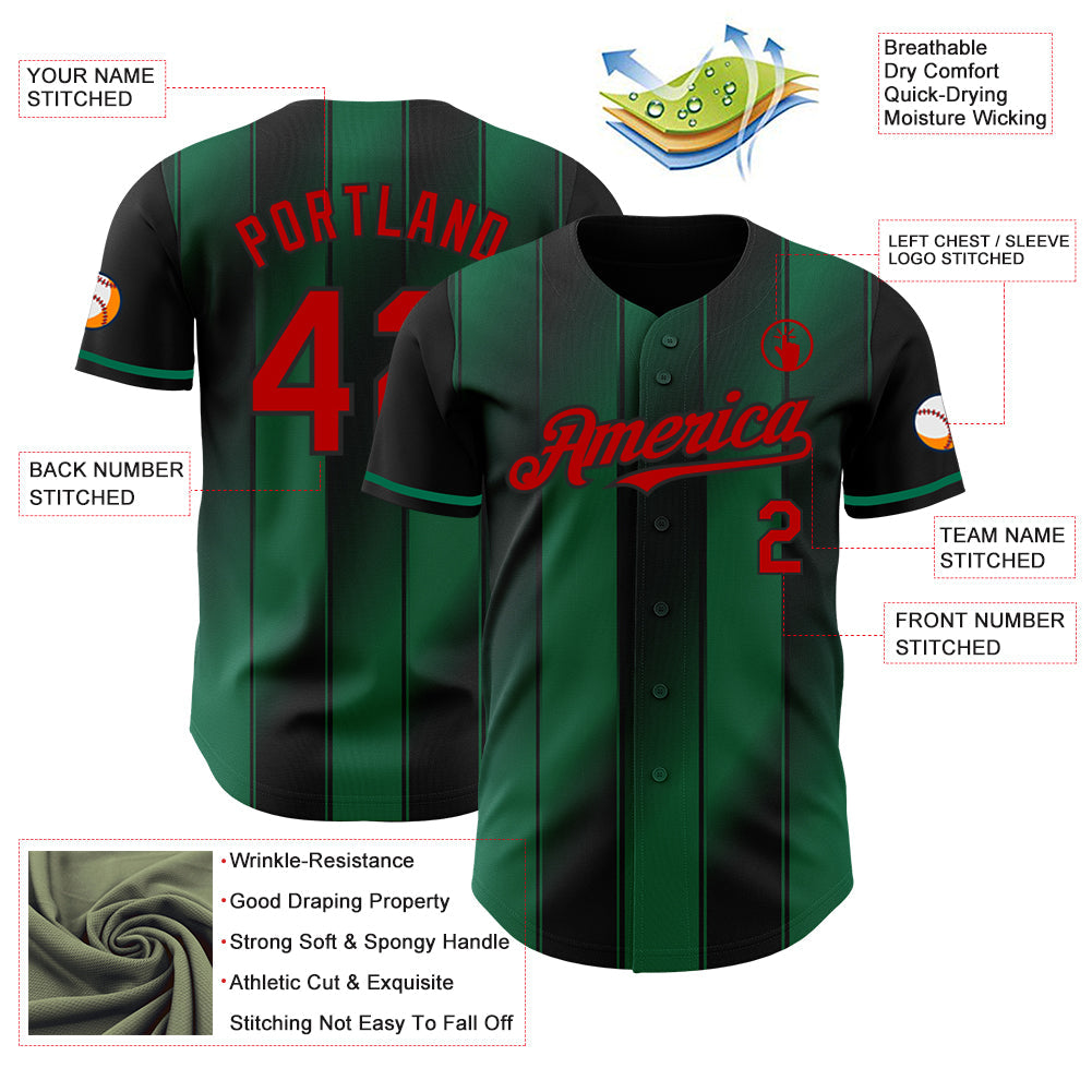 Custom Black Red-Kelly Green Gradient Classic Vertical Stripe Authentic Baseball Jersey view 3