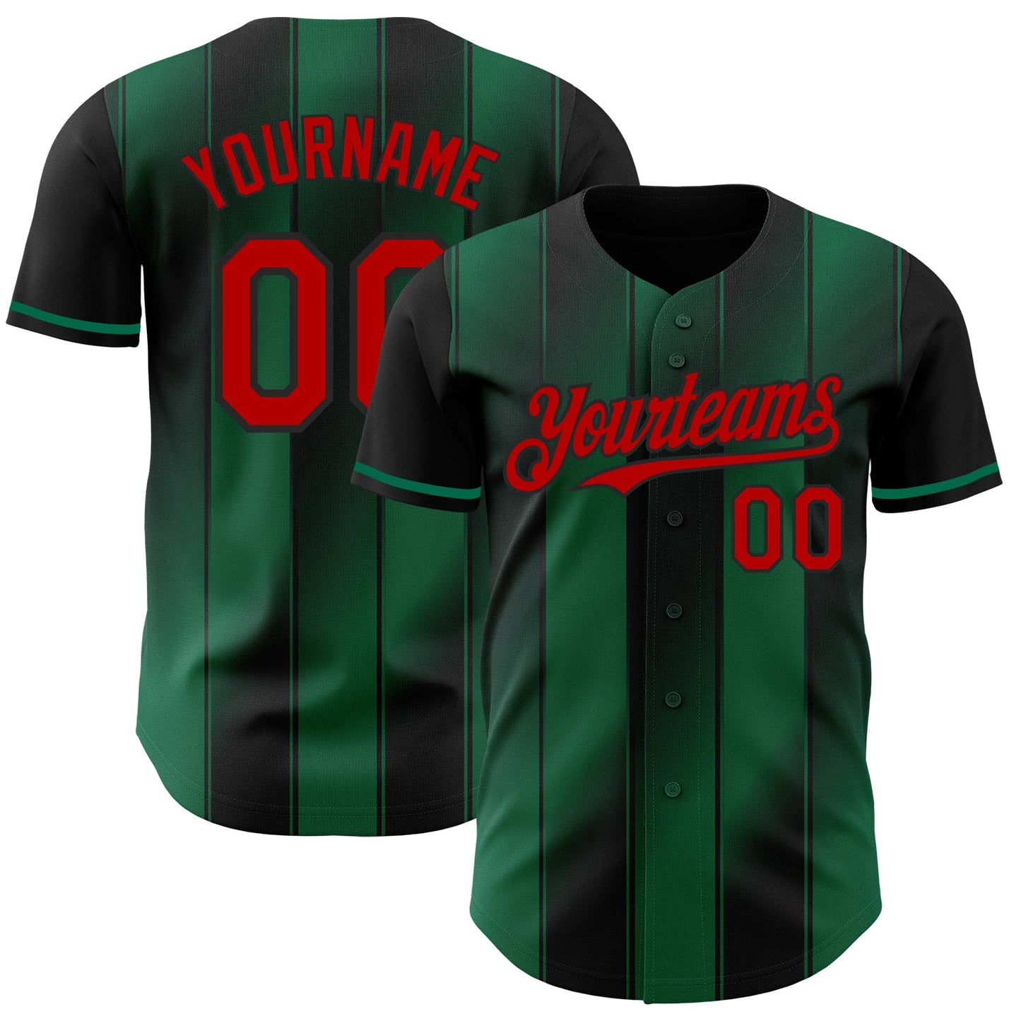 Custom Black Red-Kelly Green Gradient Classic Vertical Stripe Authentic Baseball Jersey - Main View
