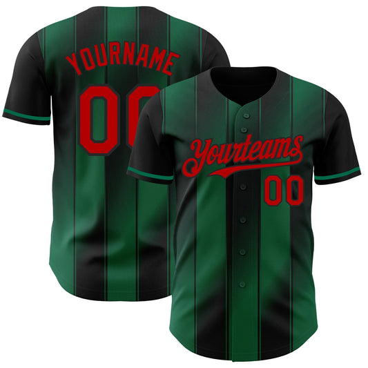 Custom Black Red-Kelly Green Gradient Classic Vertical Stripe Authentic Baseball Jersey - Main View
