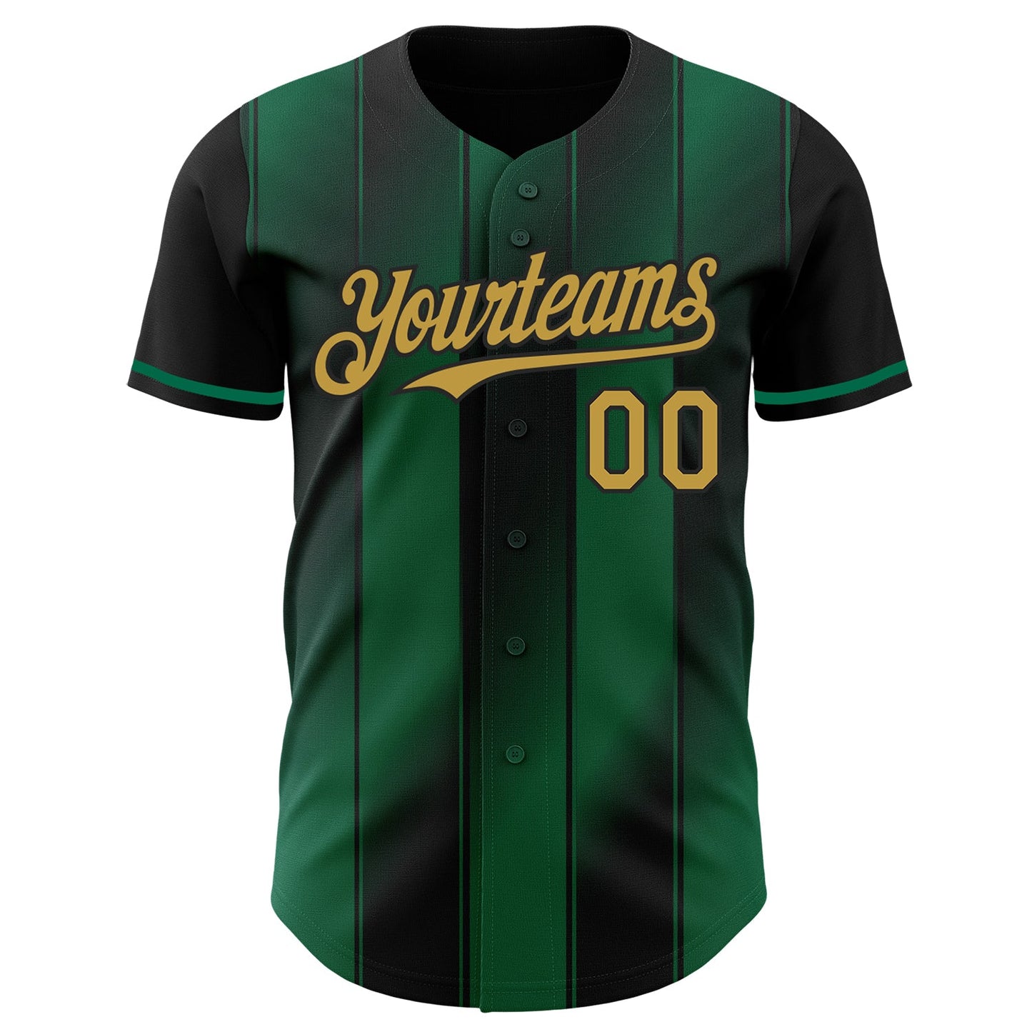 Custom Black Old Gold-Kelly Green Gradient Classic Vertical Stripe Authentic Baseball Jersey view 2