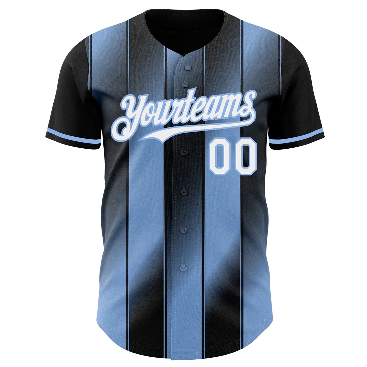 Custom Black White-Light Blue Gradient Classic Vertical Stripe Authentic Baseball Jersey view 2
