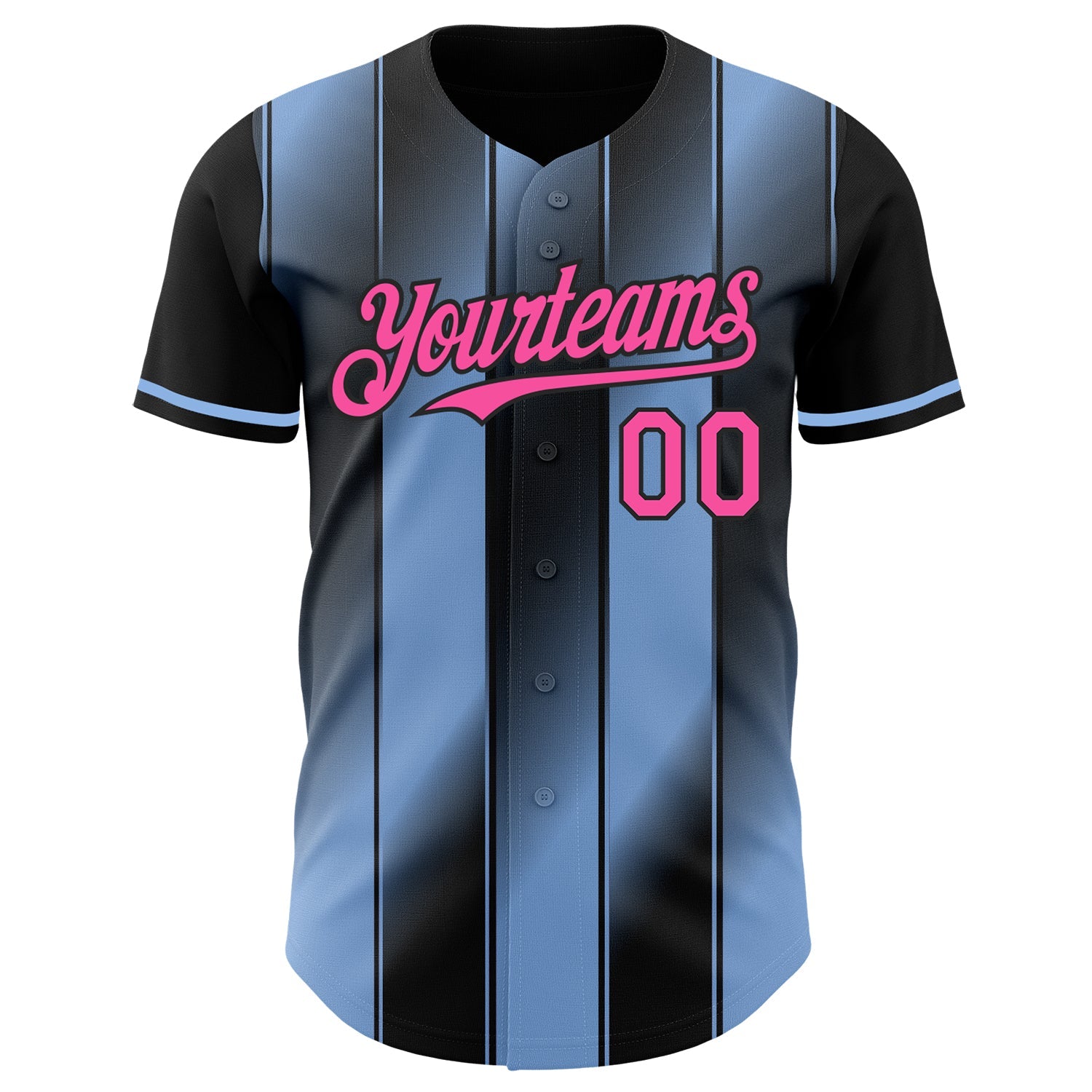 Custom Black Pink-Light Blue Gradient Classic Vertical Stripe Authentic Baseball Jersey view 2