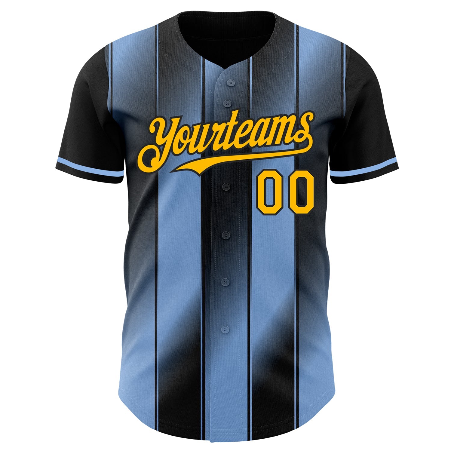 Custom Black Gold-Light Blue Gradient Classic Vertical Stripe Authentic Baseball Jersey view 2