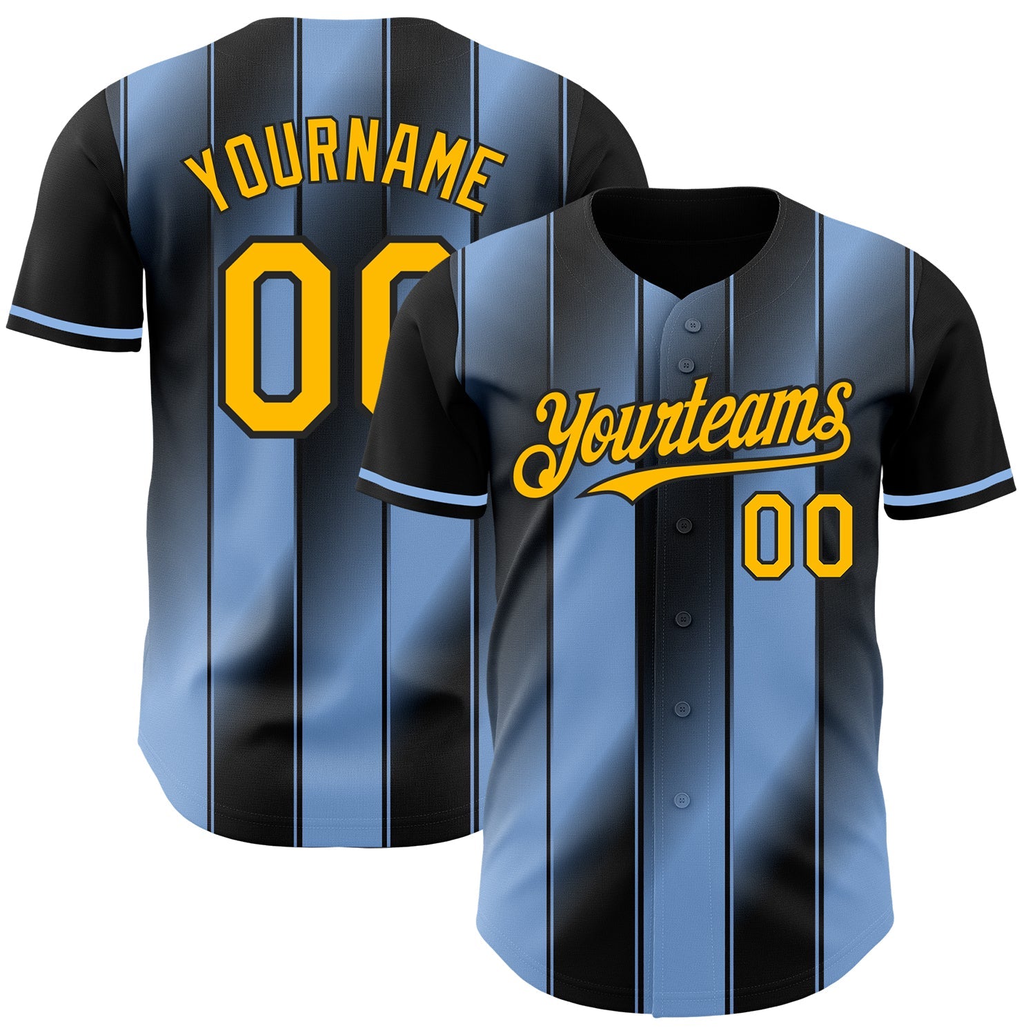 Custom Black Gold-Light Blue Gradient Classic Vertical Stripe Authentic Baseball Jersey - Main View