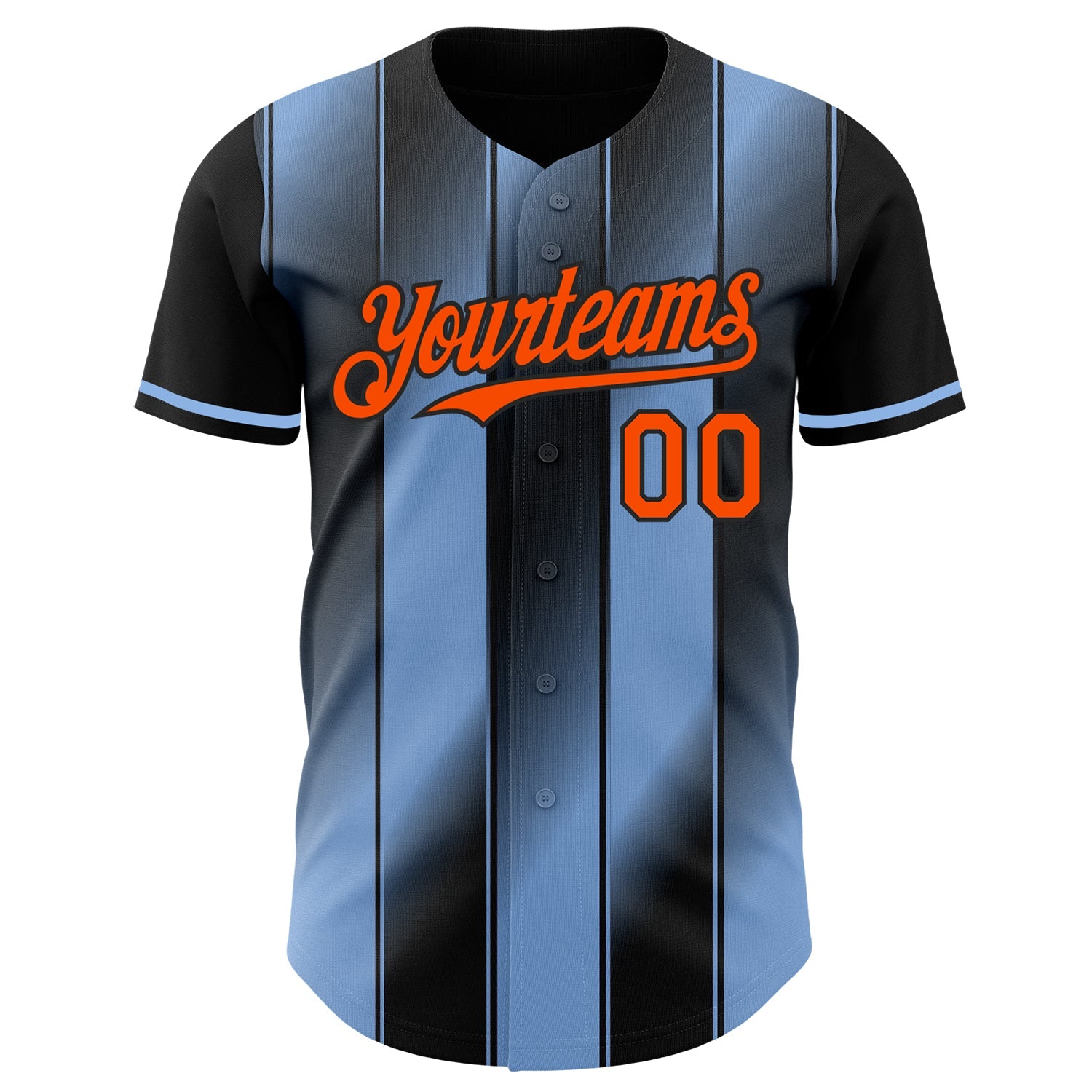 Custom Black Orange-Light Blue Gradient Classic Vertical Stripe Authentic Baseball Jersey view 2
