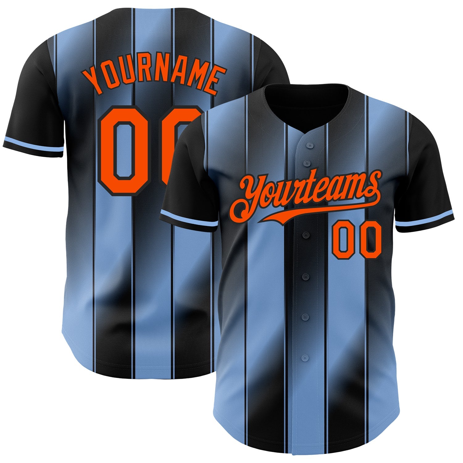 Custom Black Orange-Light Blue Gradient Classic Vertical Stripe Authentic Baseball Jersey - Main View