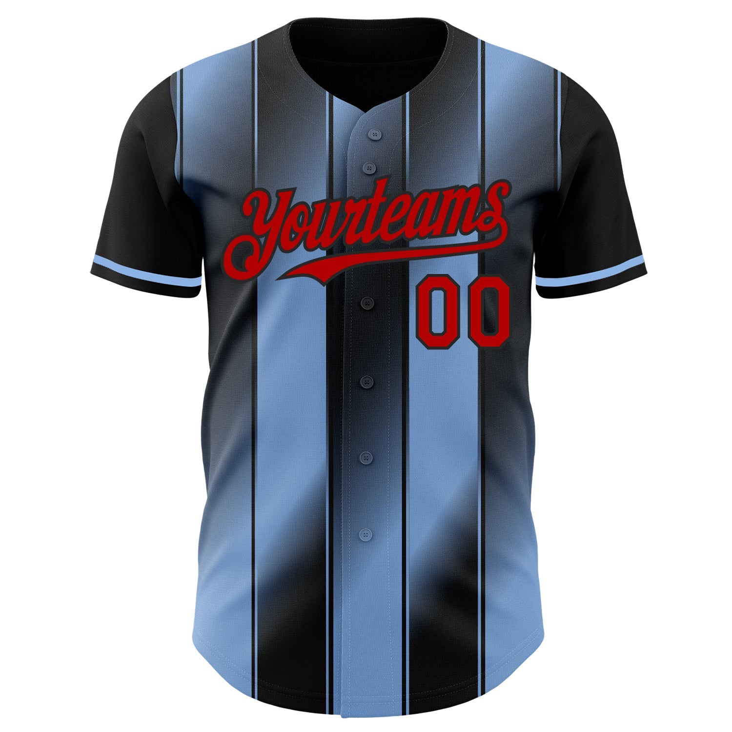 Custom Black Red-Light Blue Gradient Classic Vertical Stripe Authentic Baseball Jersey view 2