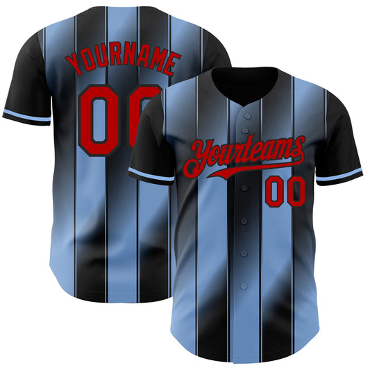 Custom Black Red-Light Blue Gradient Classic Vertical Stripe Authentic Baseball Jersey - Main View