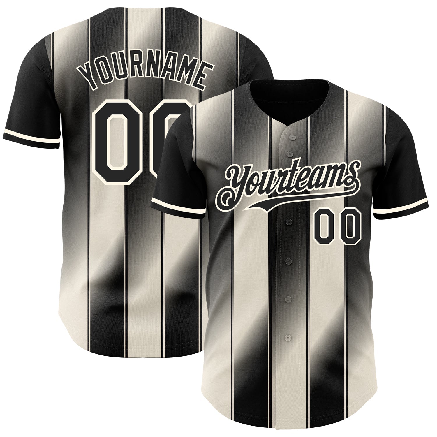 Custom Black Cream-Cream Gradient Classic Vertical Stripe Authentic Baseball Jersey - Main View