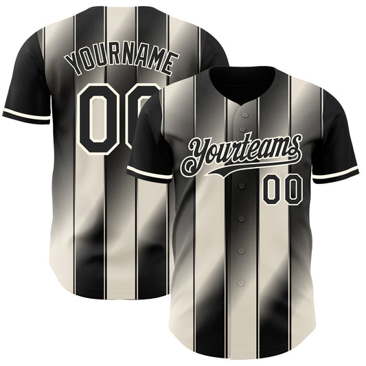 Custom Black Cream-Cream Gradient Classic Vertical Stripe Authentic Baseball Jersey - Main View