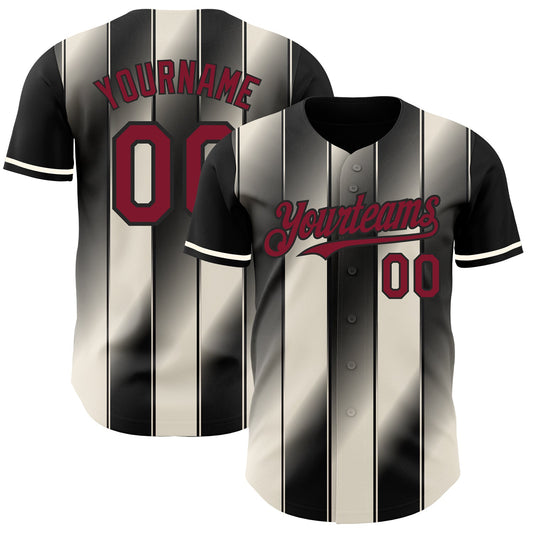 Custom Black Crimson-Cream Gradient Classic Vertical Stripe Authentic Baseball Jersey - Main View