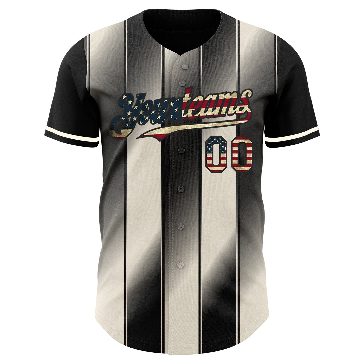 Custom Black Vintage USA Flag-Cream Gradient Classic Vertical Stripe Authentic Baseball Jersey view 2