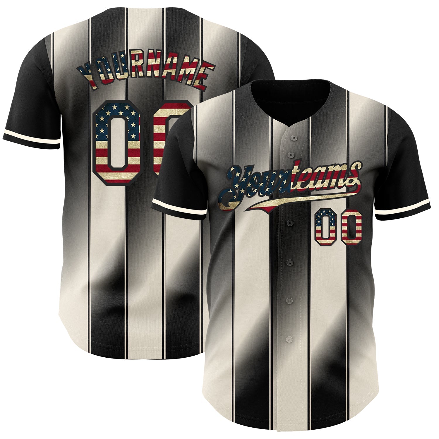 Custom Black Vintage USA Flag-Cream Gradient Classic Vertical Stripe Authentic Baseball Jersey - Main View