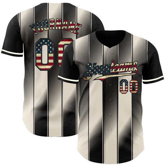 Custom Black Vintage USA Flag-Cream Gradient Classic Vertical Stripe Authentic Baseball Jersey - Main View