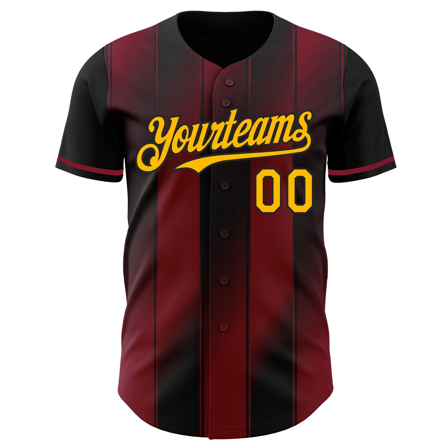 Custom Black Gold-Crimson Gradient Classic Vertical Stripe Authentic Baseball Jersey view 2