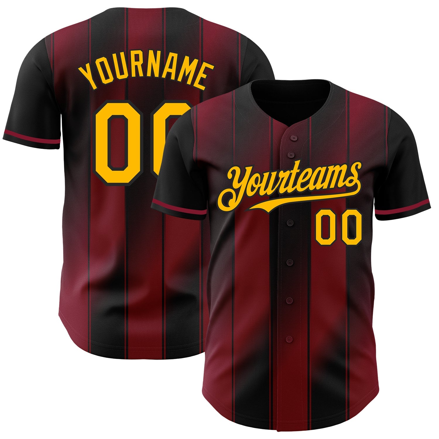 Custom Black Gold-Crimson Gradient Classic Vertical Stripe Authentic Baseball Jersey - Main View