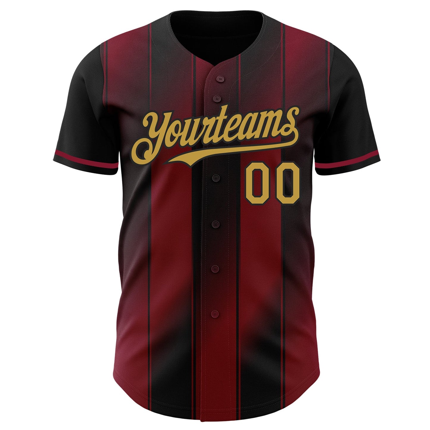Custom Black Old Gold-Crimson Gradient Classic Vertical Stripe Authentic Baseball Jersey view 2