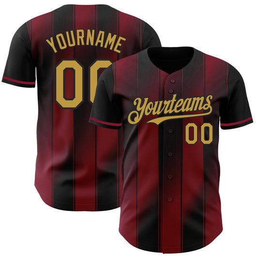 Custom Black Old Gold-Crimson Gradient Classic Vertical Stripe Authentic Baseball Jersey - Main View