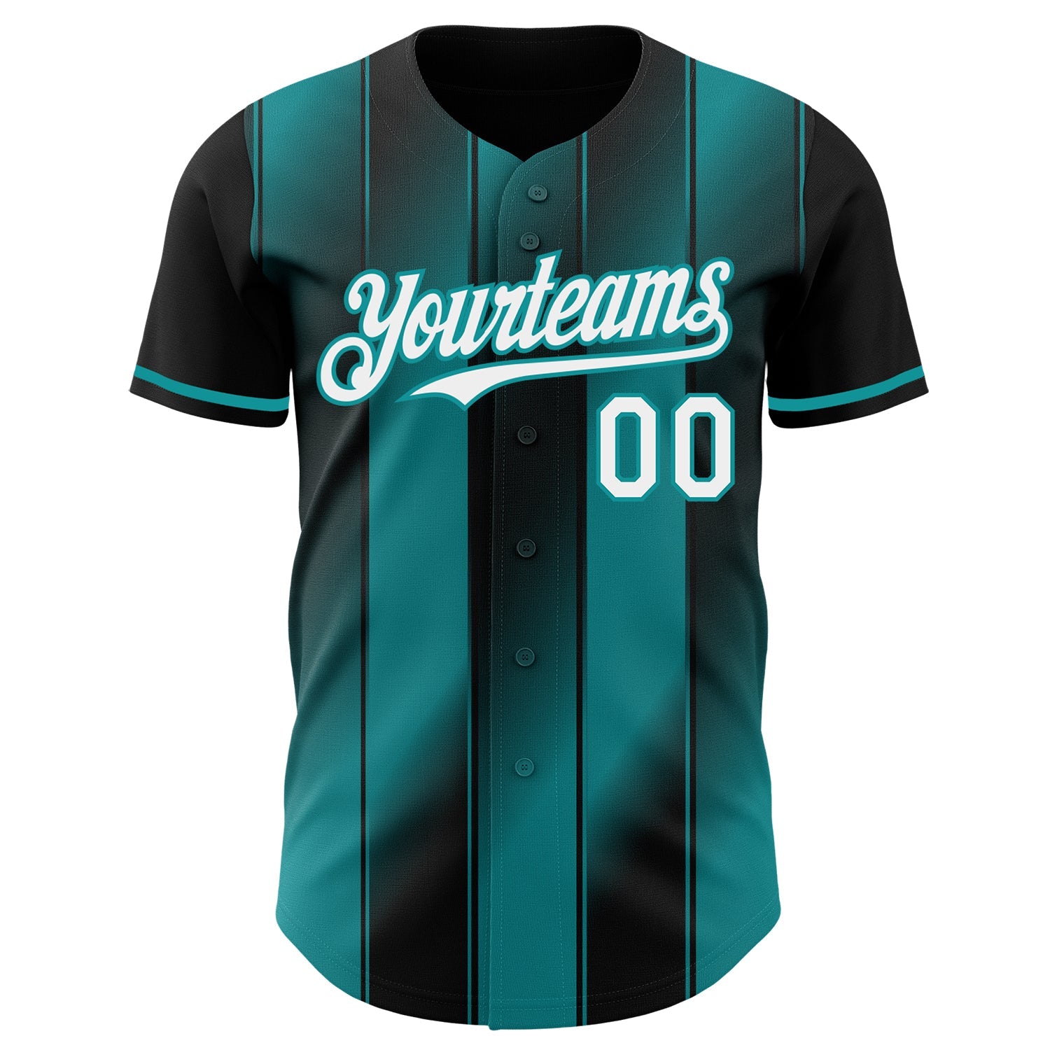 Custom Black White-Teal Gradient Classic Vertical Stripe Authentic Baseball Jersey view 2