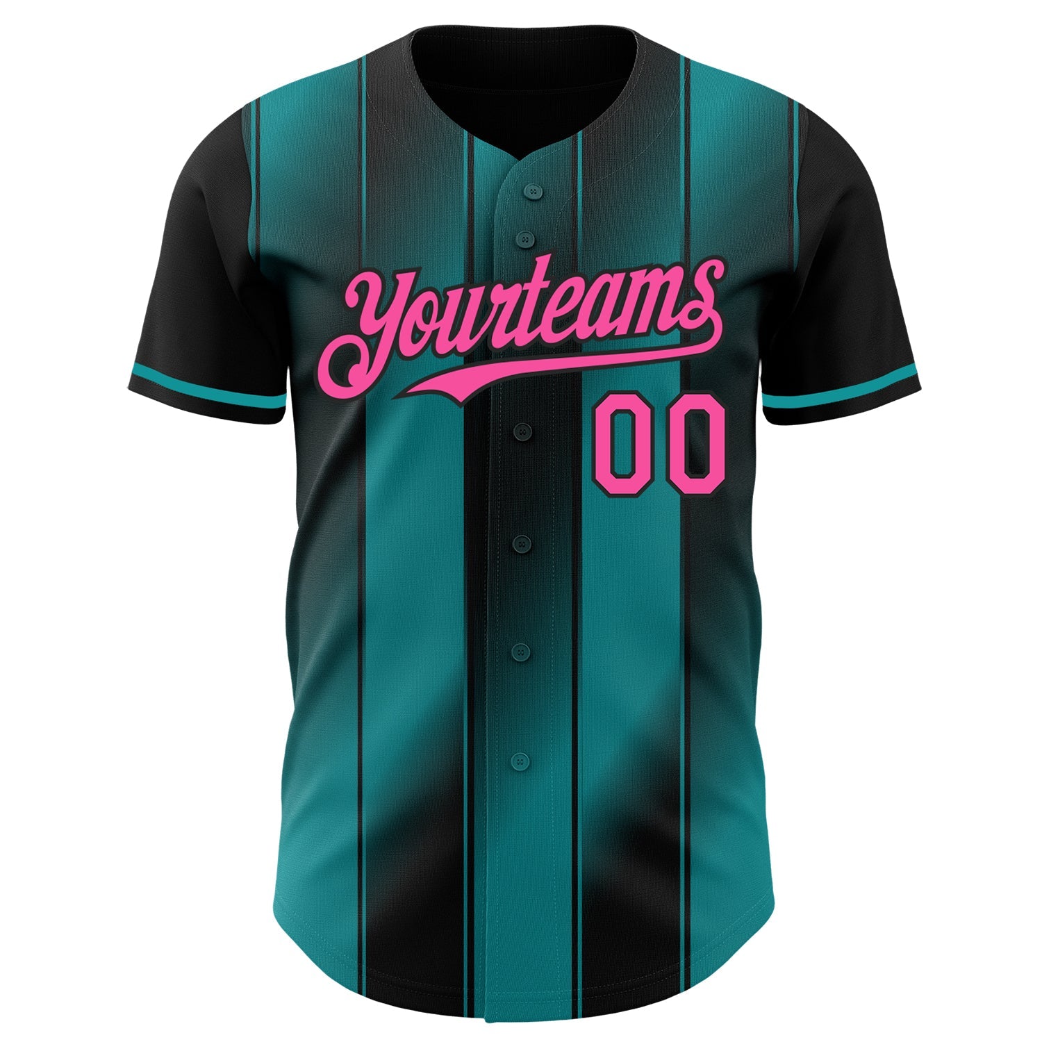 Custom Black Pink-Teal Gradient Classic Vertical Stripe Authentic Baseball Jersey view 2