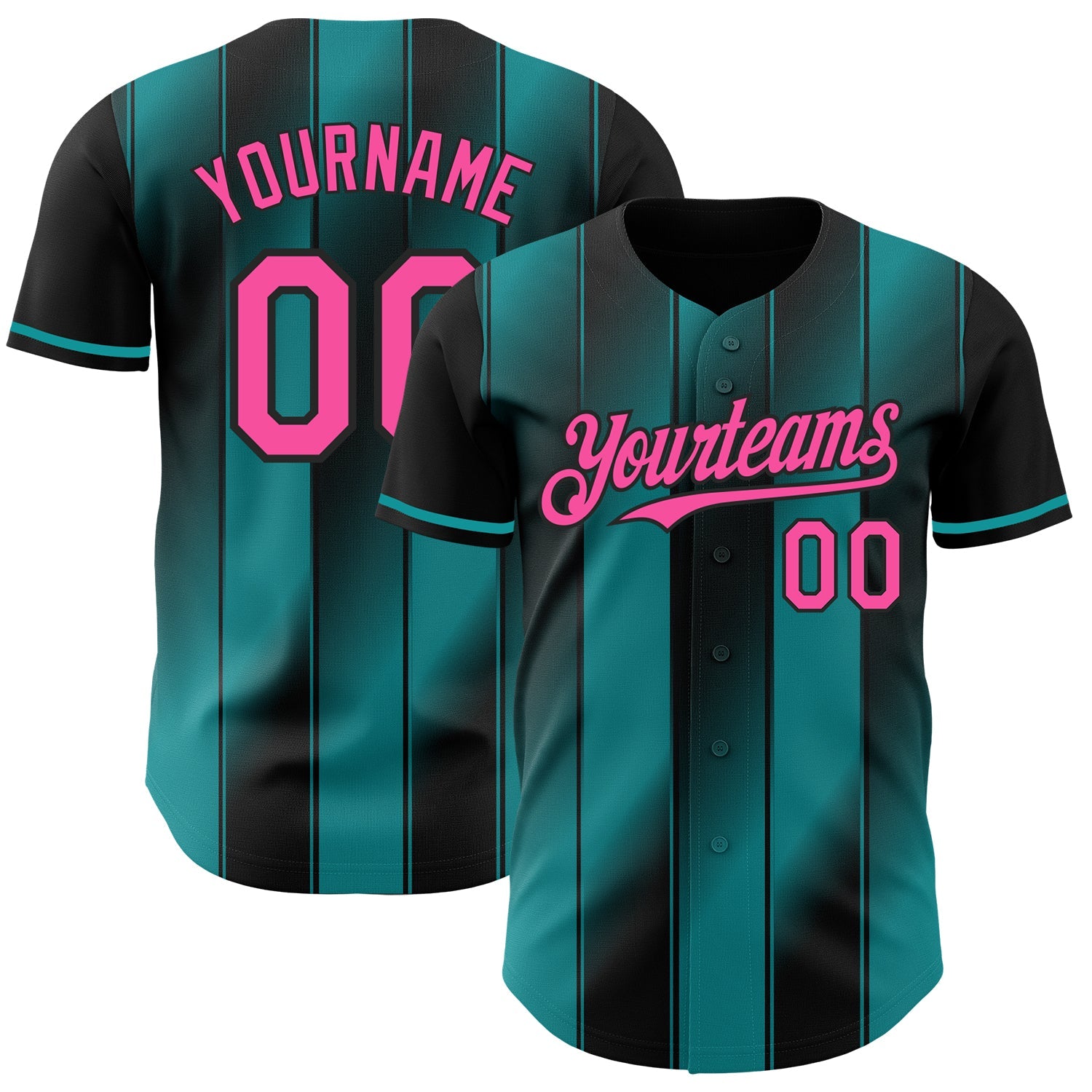Custom Black Pink-Teal Gradient Classic Vertical Stripe Authentic Baseball Jersey - Main View