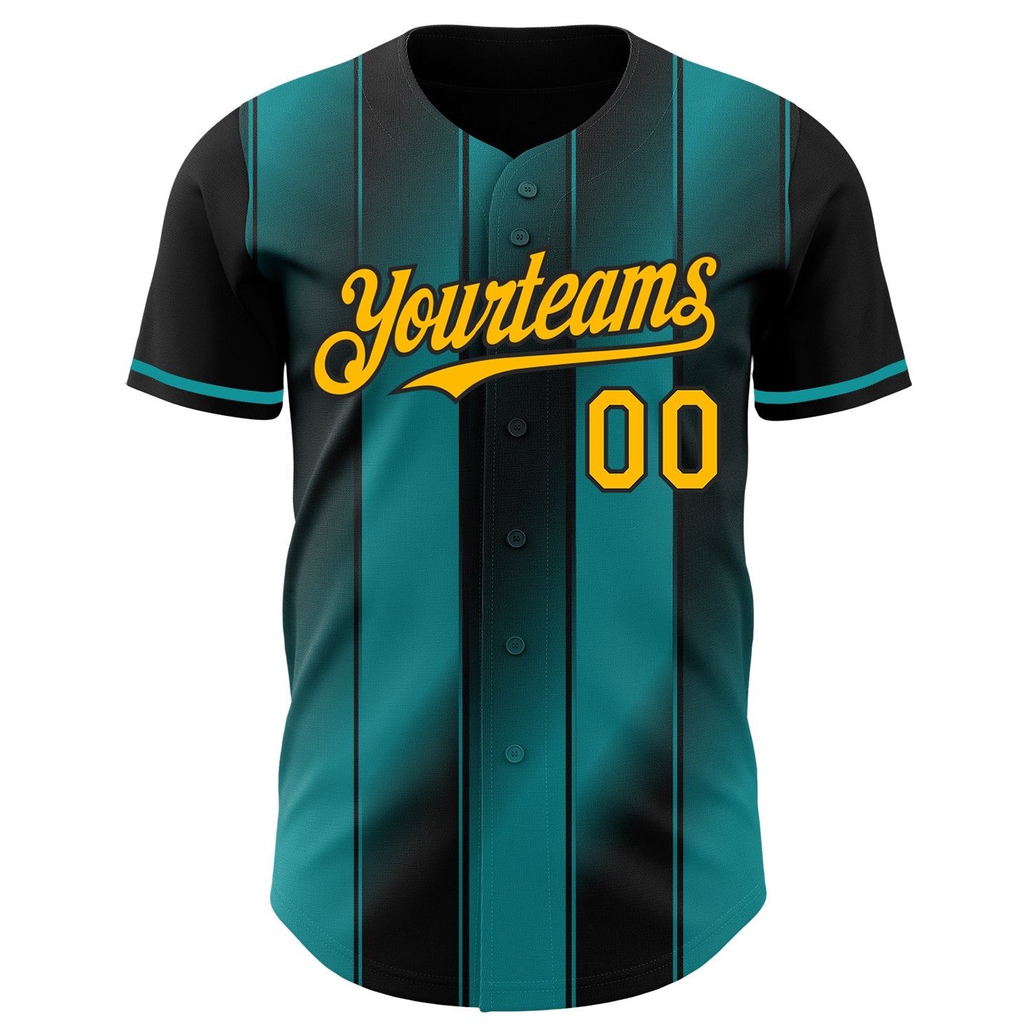 Custom Black Gold-Teal Gradient Classic Vertical Stripe Authentic Baseball Jersey view 2