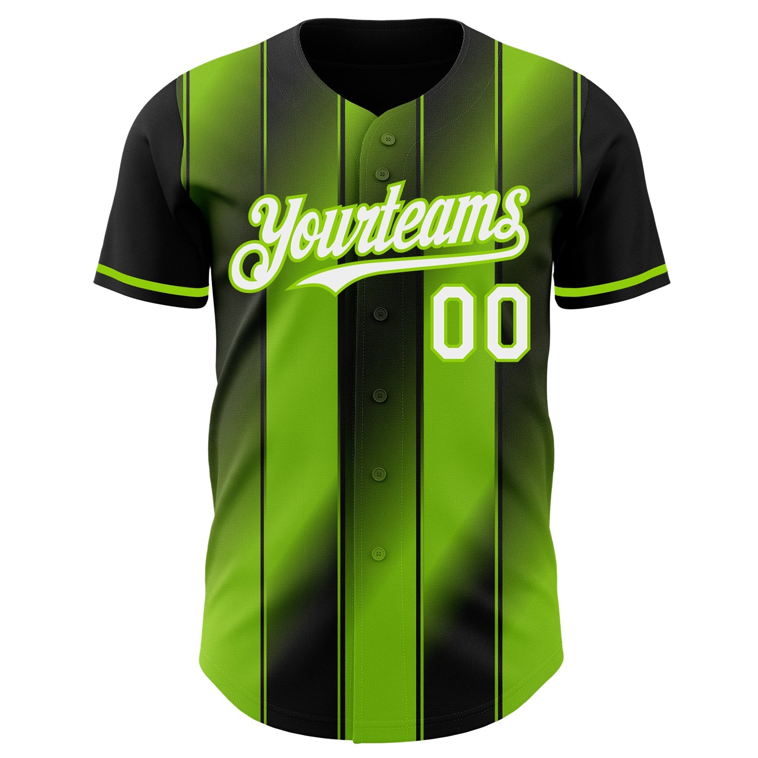 Custom Black White-Neon Green Gradient Classic Vertical Stripe Authentic Baseball Jersey view 2