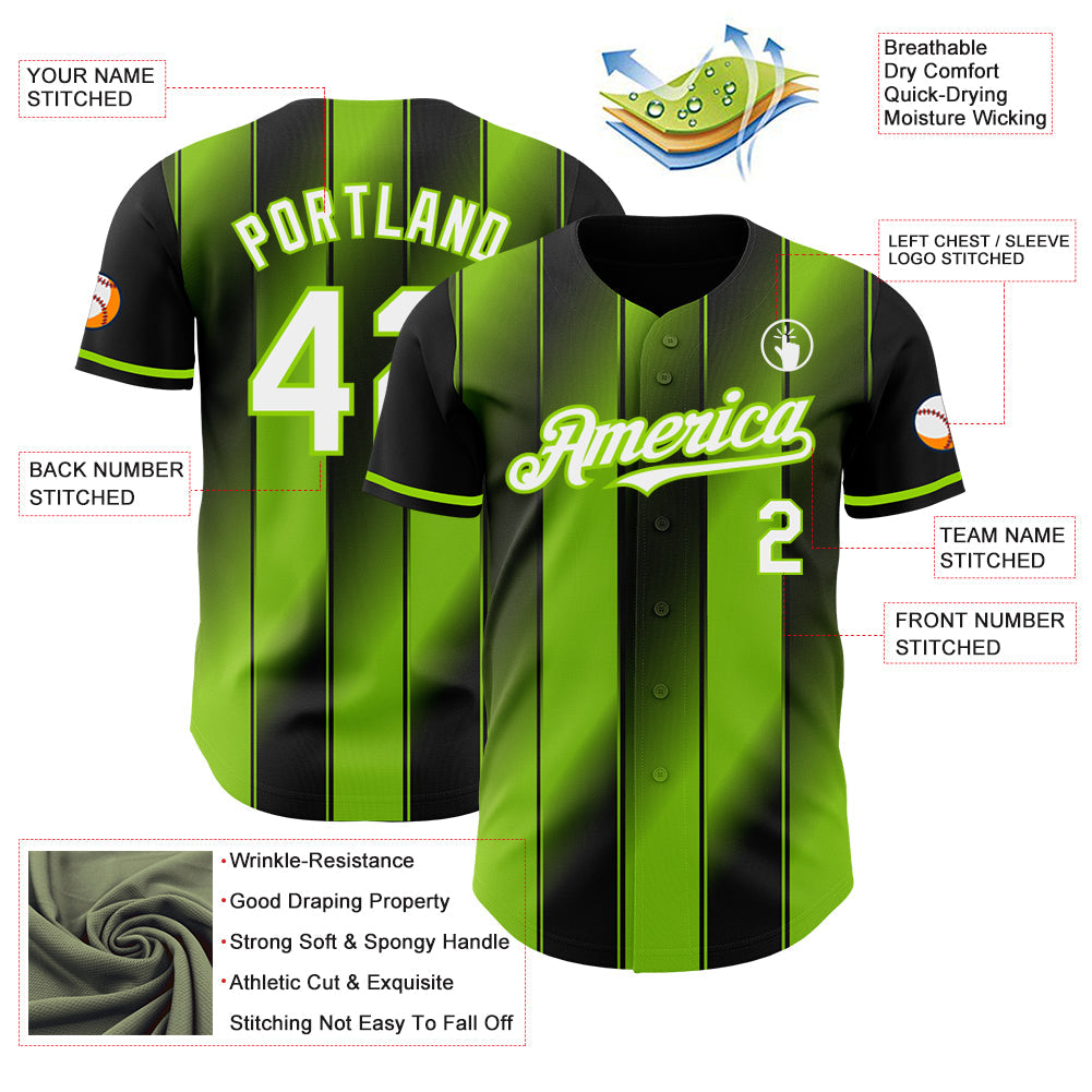 Custom Black White-Neon Green Gradient Classic Vertical Stripe Authentic Baseball Jersey view 3