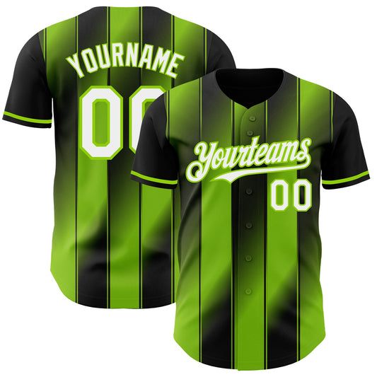 Custom Black White-Neon Green Gradient Classic Vertical Stripe Authentic Baseball Jersey - Main View