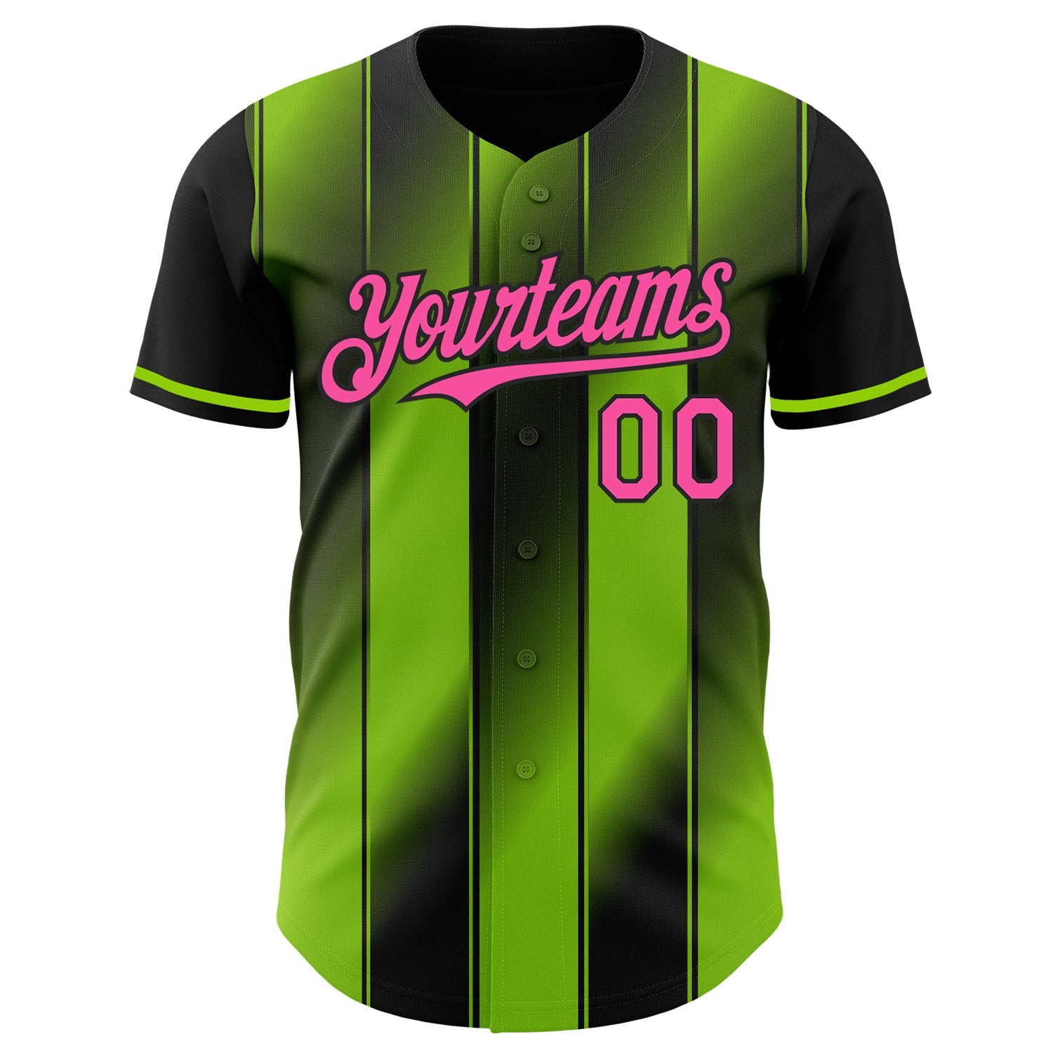 Custom Black Pink-Neon Green Gradient Classic Vertical Stripe Authentic Baseball Jersey view 2