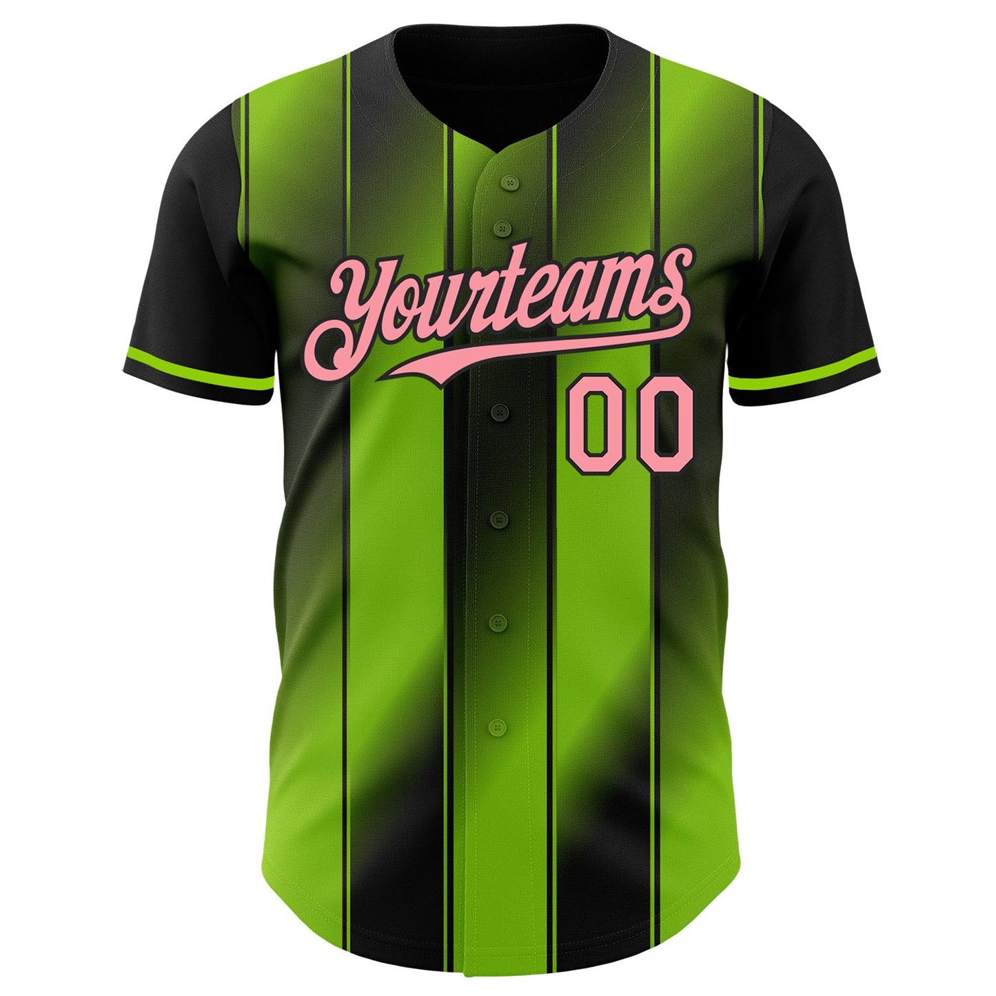 Custom Black Medium Pink-Neon Green Gradient Classic Vertical Stripe Authentic Baseball Jersey view 2