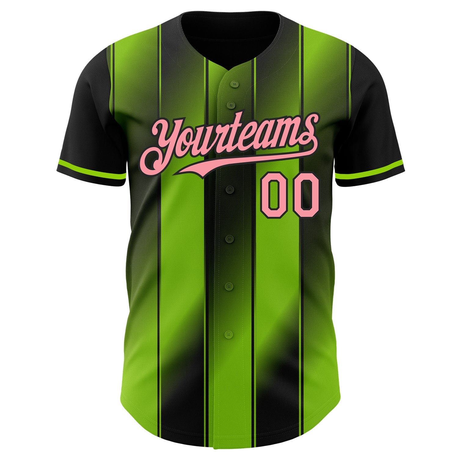 Custom Black Medium Pink-Neon Green Gradient Classic Vertical Stripe Authentic Baseball Jersey view 2