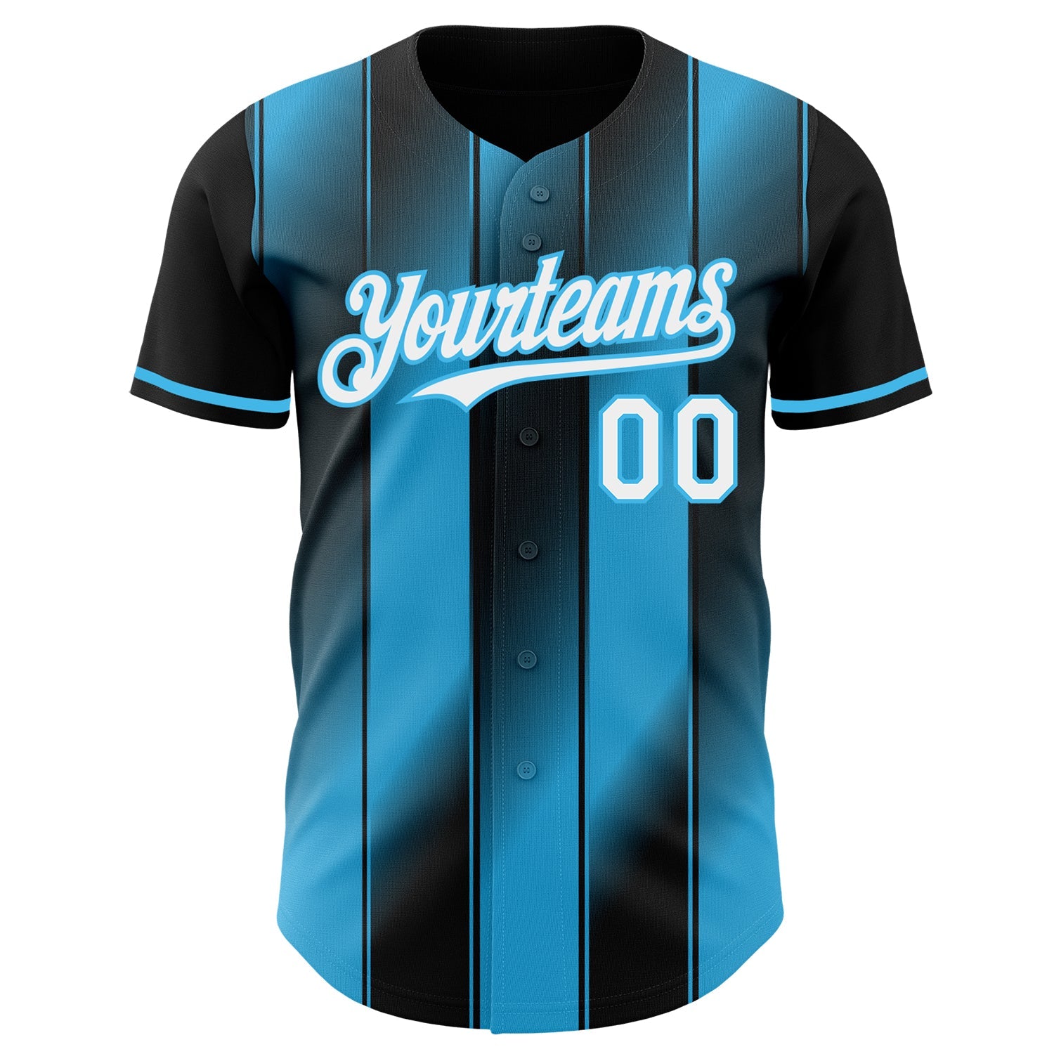 Custom Black White-Sky Blue Gradient Classic Vertical Stripe Authentic Baseball Jersey view 2