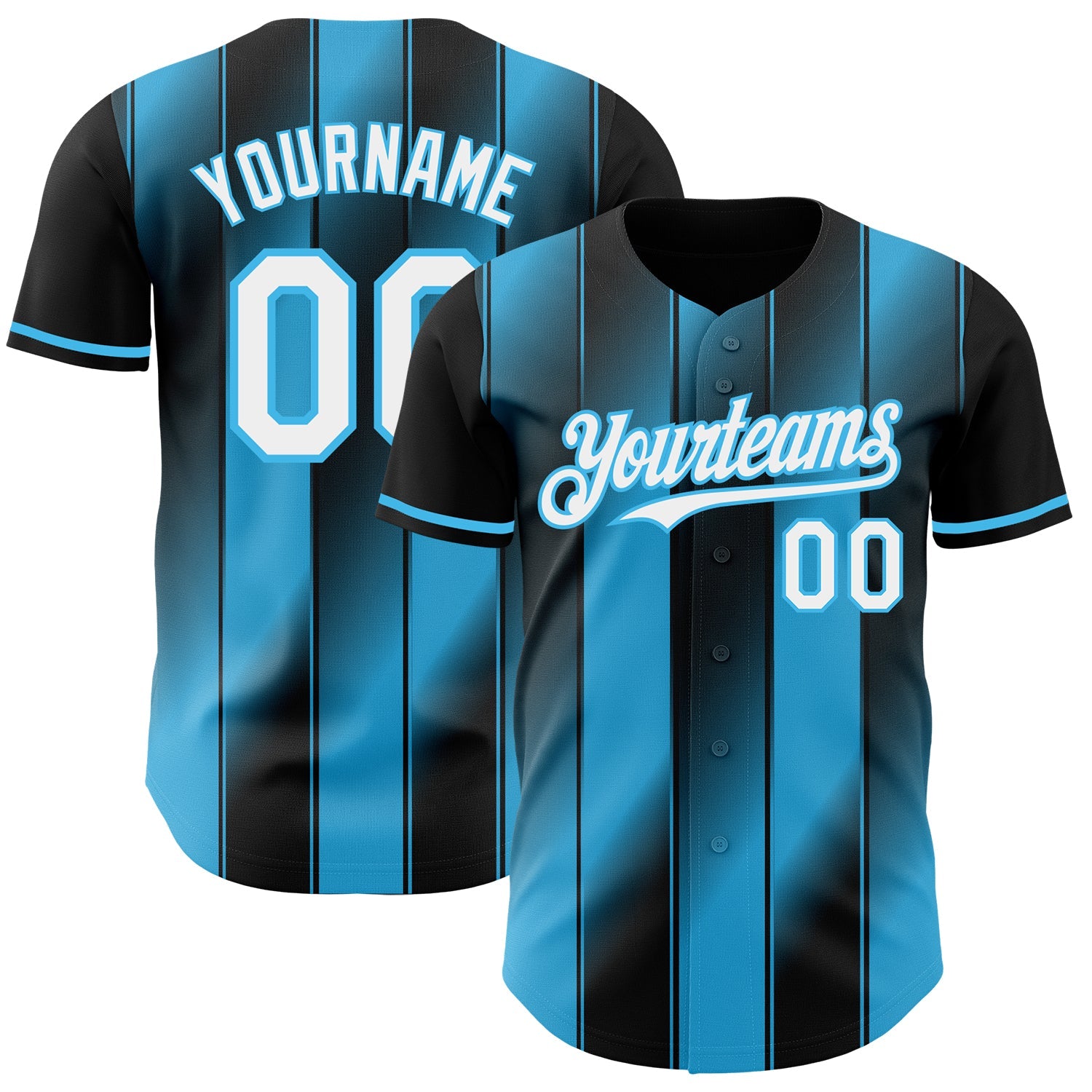 Custom Black White-Sky Blue Gradient Classic Vertical Stripe Authentic Baseball Jersey - Main View