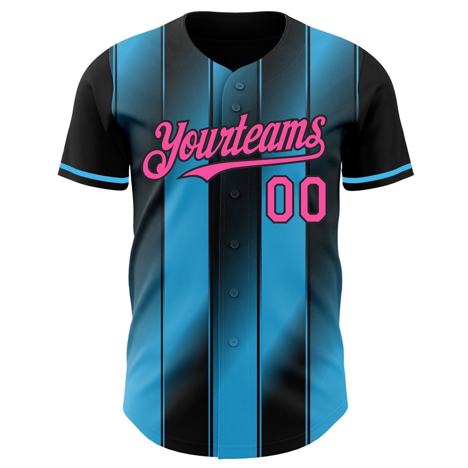Custom Black Pink-Sky Blue Gradient Classic Vertical Stripe Authentic Baseball Jersey view 2