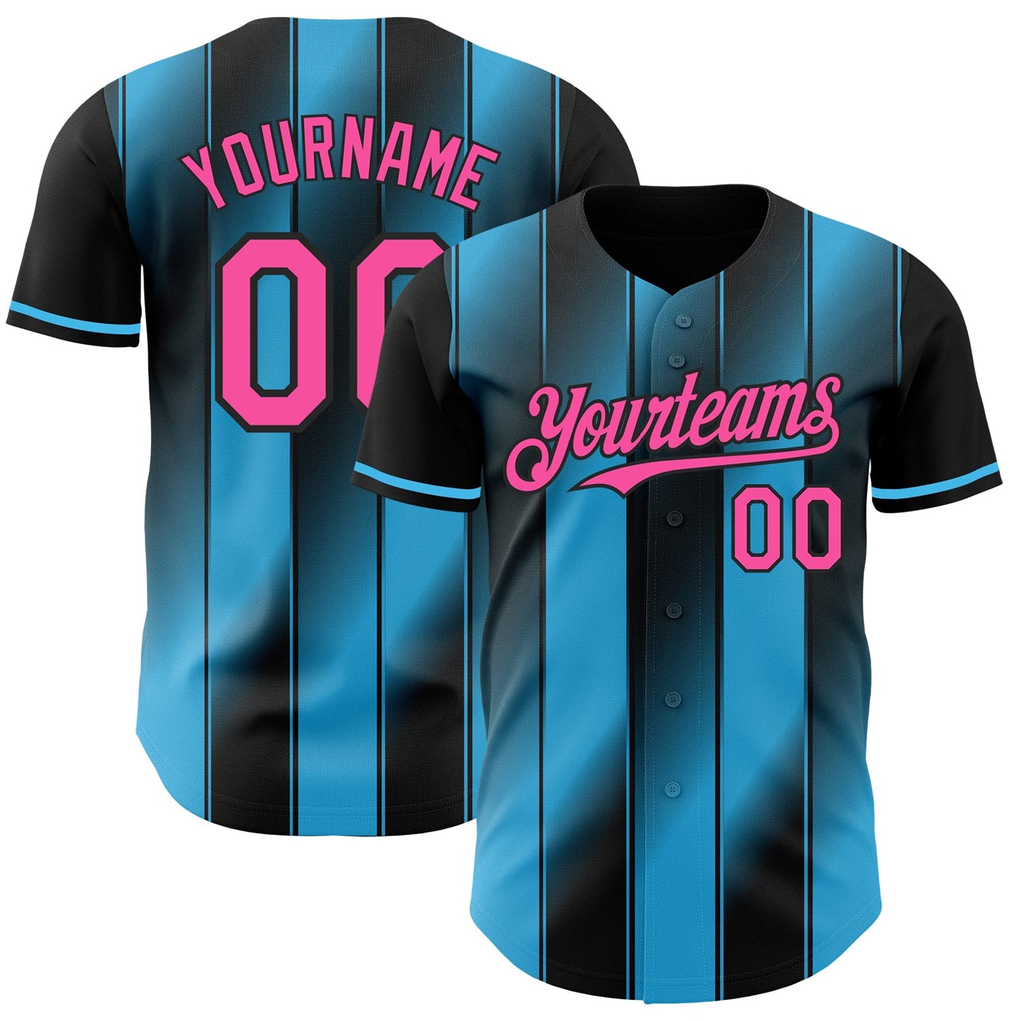 Custom Black Pink-Sky Blue Gradient Classic Vertical Stripe Authentic Baseball Jersey - Main View